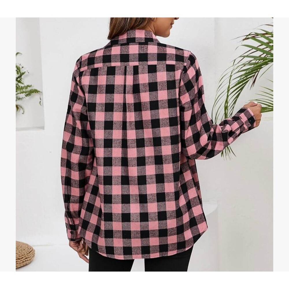 Women’s Flannel Shirt Size 2XL Blush Black Grey New Without Tags - Picture 2 of 9